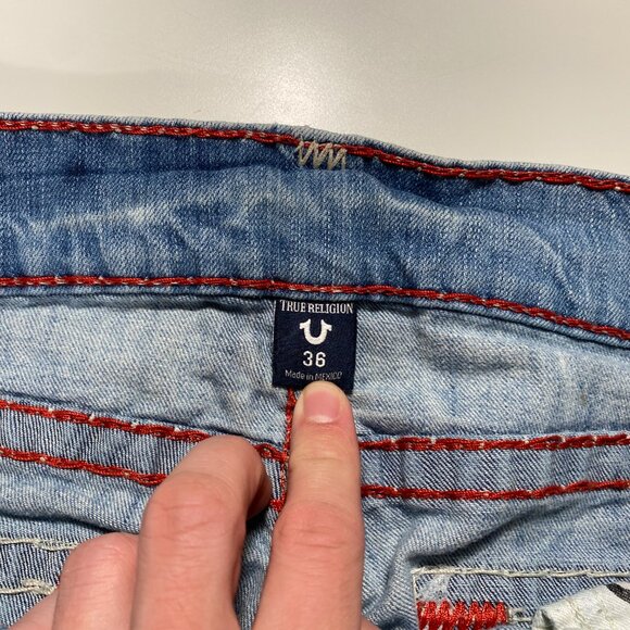 True Religion Ricky w/ Flaps Red Stitch Relaxed Straight Leg Jeans mens 38x32 - Picture 7 of 15